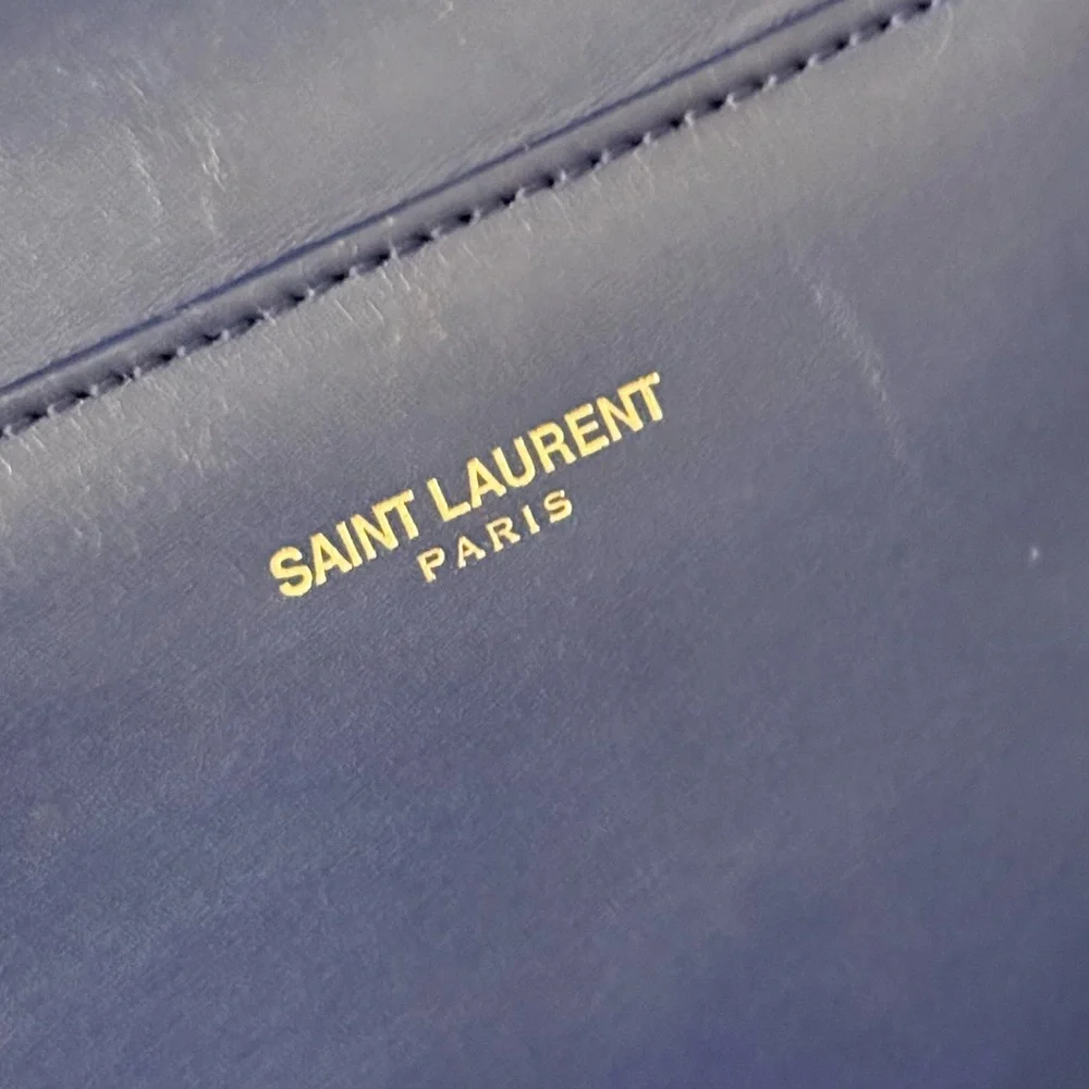 *SALE* Saint Laurent Navy Leather Bowling Bag Satchel Authentic